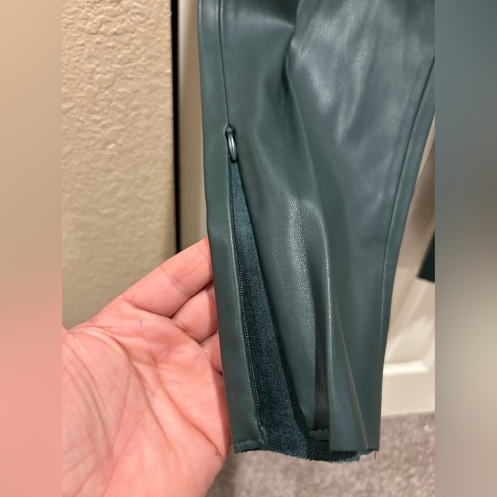 NWT Zara Legging Faux Leather High Rise Pants Forest green , Size XL - Picture 8 of 11